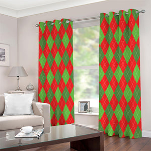 Green And Red Argyle Pattern Print Extra Wide Grommet Curtains