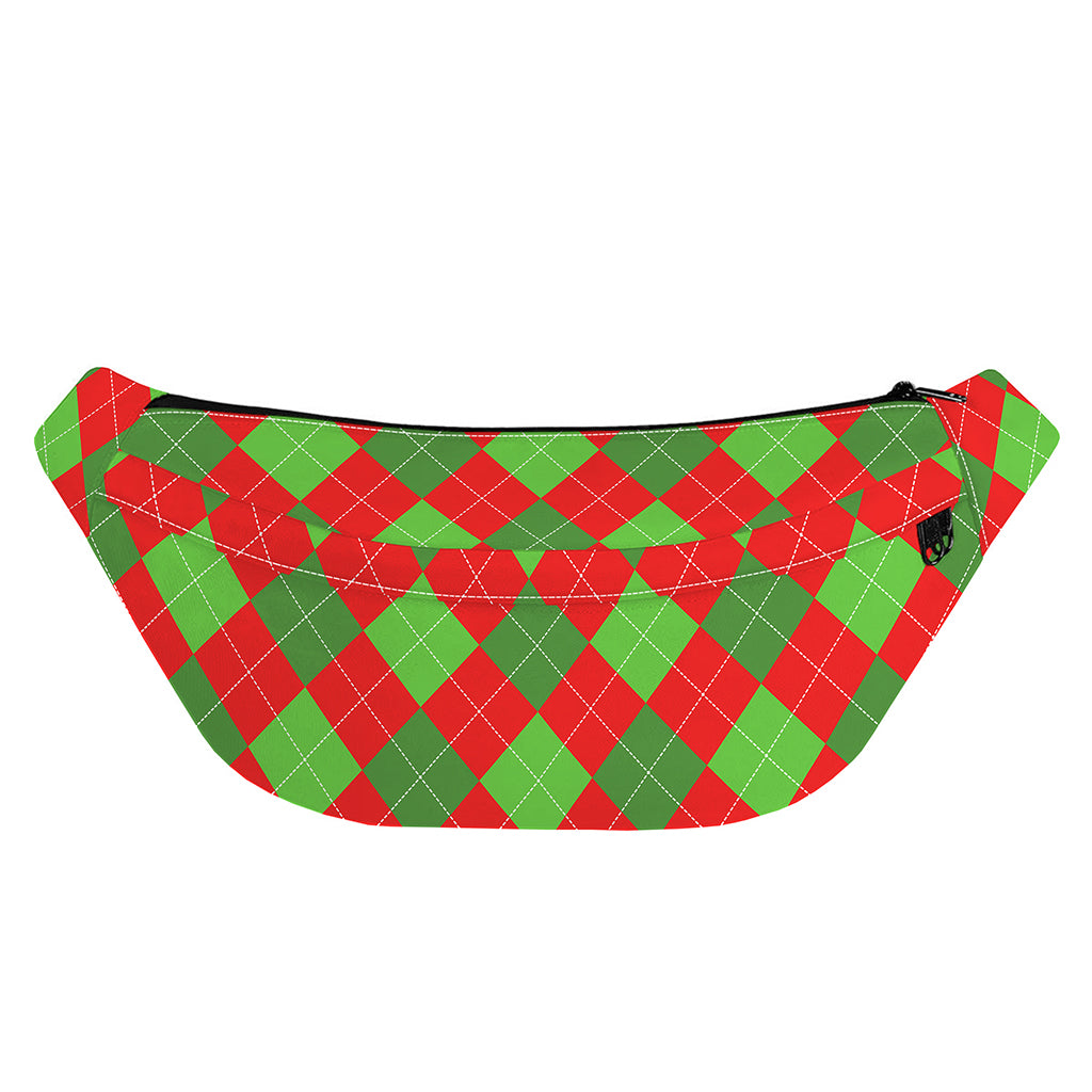 Green And Red Argyle Pattern Print Fanny Pack