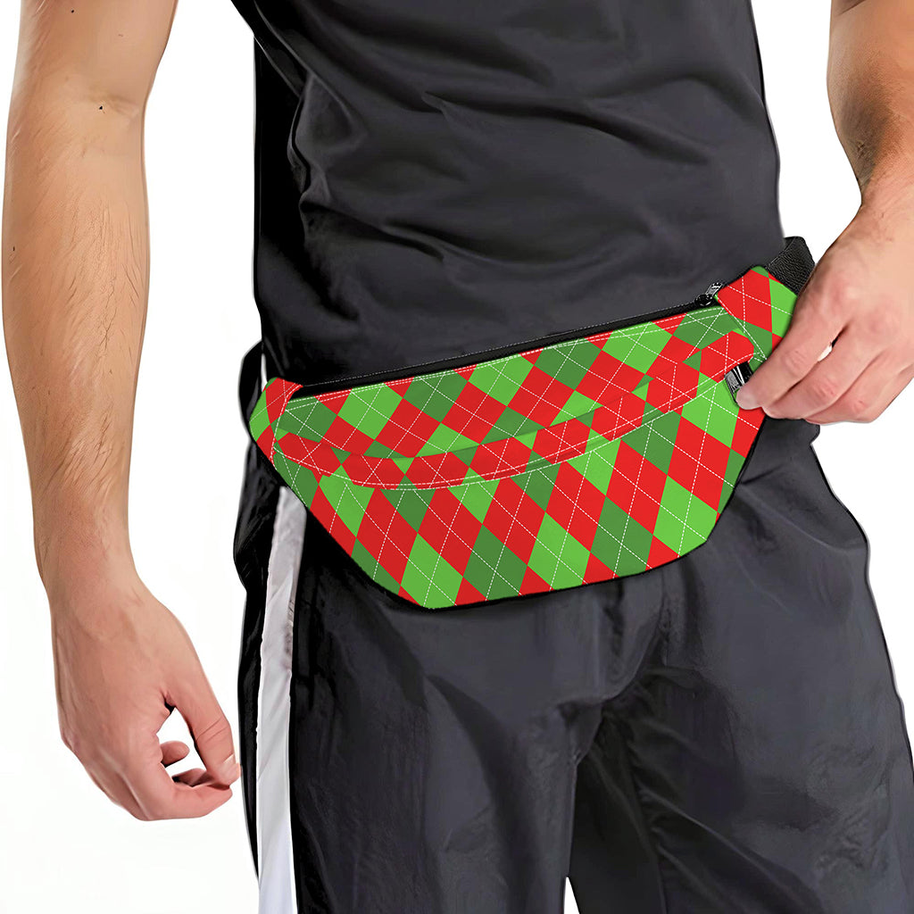 Green And Red Argyle Pattern Print Fanny Pack