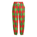 Green And Red Argyle Pattern Print Fleece Lined Knit Pants
