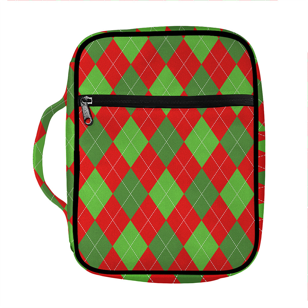 Green And Red Argyle Pattern Print Front Pocket Bible Bag