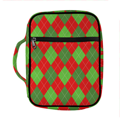 Green And Red Argyle Pattern Print Front Pocket Bible Bag