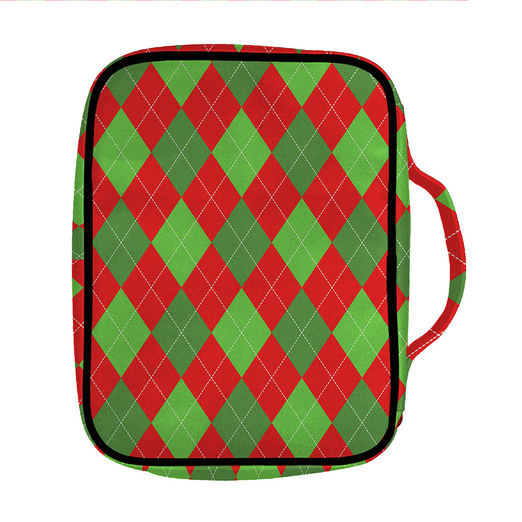 Green And Red Argyle Pattern Print Front Pocket Bible Bag