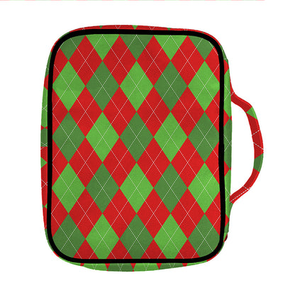 Green And Red Argyle Pattern Print Front Pocket Bible Bag