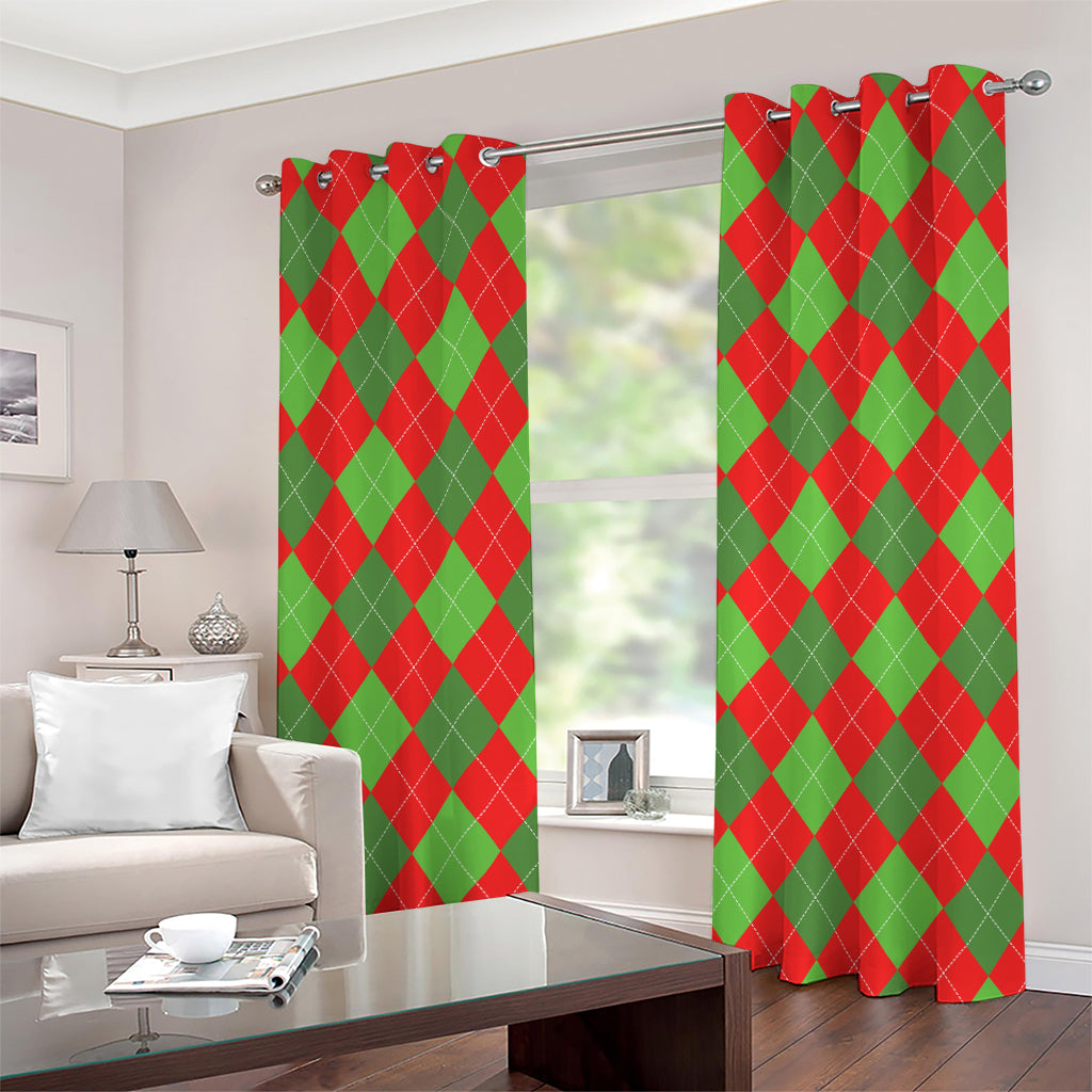 Green And Red Argyle Pattern Print Grommet Curtains