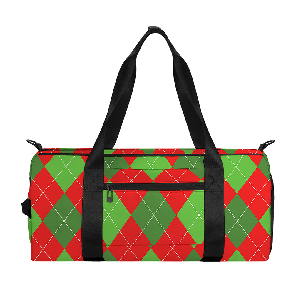 Green And Red Argyle Pattern Print Gym Bag