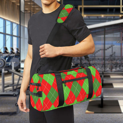 Green And Red Argyle Pattern Print Gym Bag