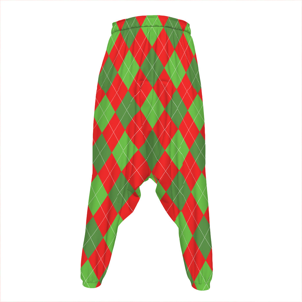 Green And Red Argyle Pattern Print Hammer Pants