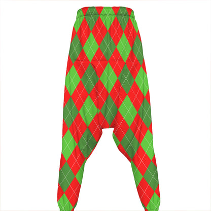 Green And Red Argyle Pattern Print Hammer Pants