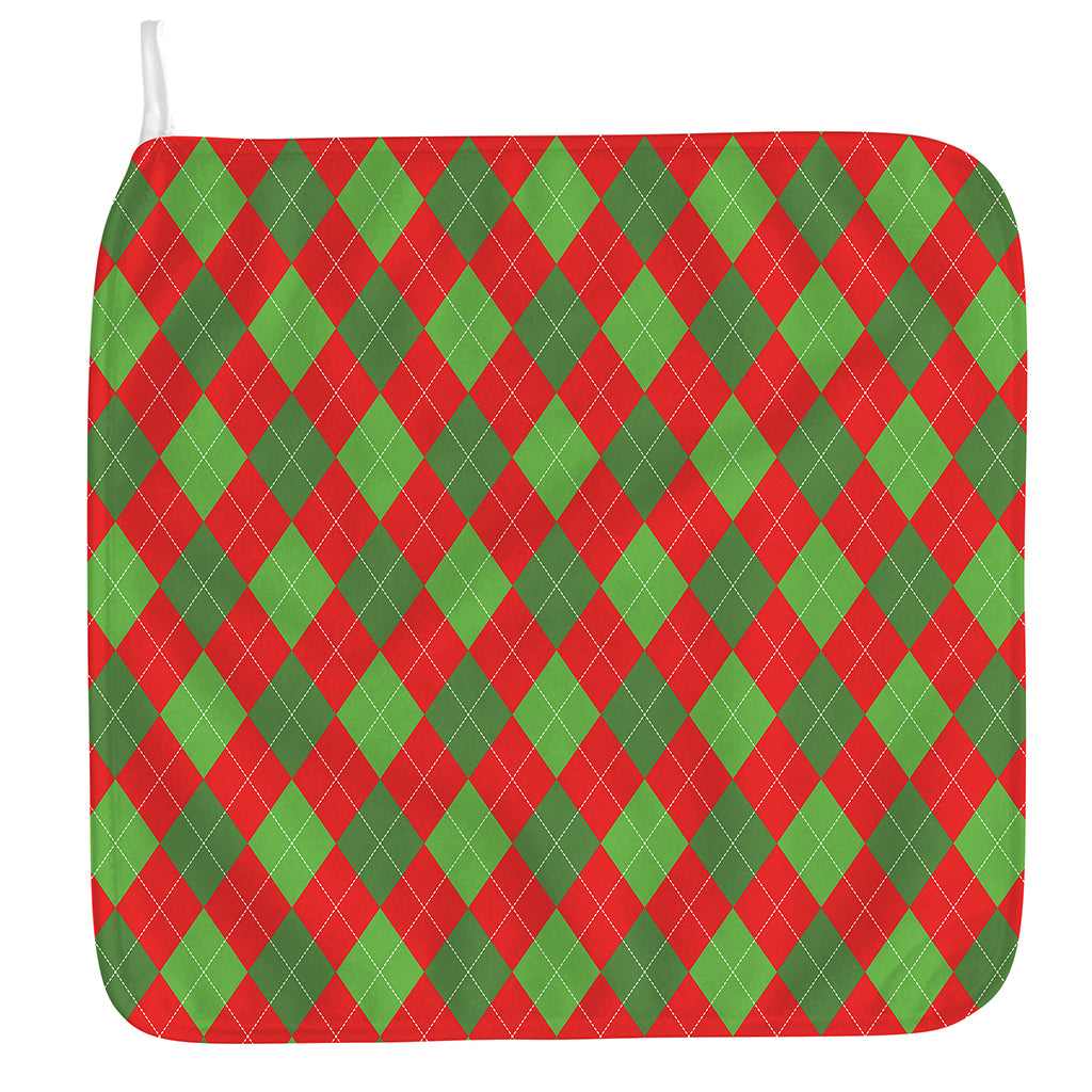 Green And Red Argyle Pattern Print Hand Towel