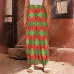 Green And Red Argyle Pattern Print Harem Pants