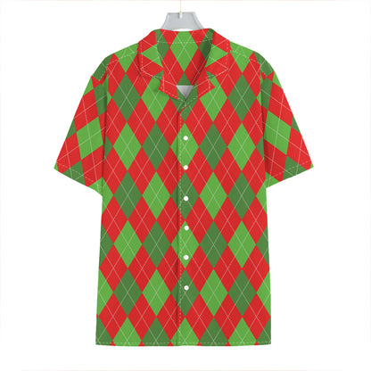 Green And Red Argyle Pattern Print Hawaiian Shirt