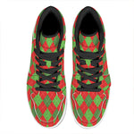 Green And Red Argyle Pattern Print High Top Leather Sneakers