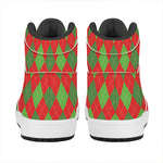 Green And Red Argyle Pattern Print High Top Leather Sneakers