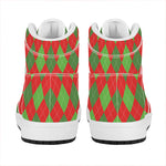 Green And Red Argyle Pattern Print High Top Leather Sneakers