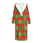Green And Red Argyle Pattern Print Hooded Bathrobe
