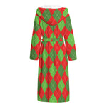 Green And Red Argyle Pattern Print Hooded Bathrobe