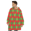 Green And Red Argyle Pattern Print Hoodie Blanket