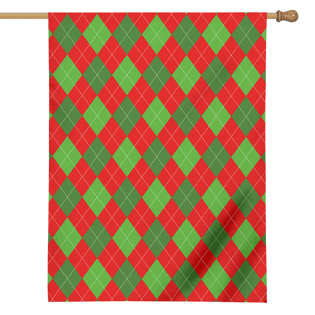 Green And Red Argyle Pattern Print House Flag