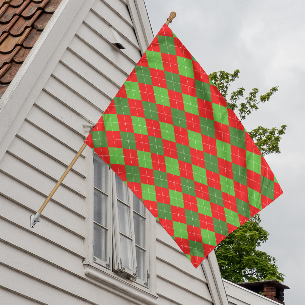 Green And Red Argyle Pattern Print House Flag