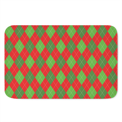 Green And Red Argyle Pattern Print Indoor Door Mat