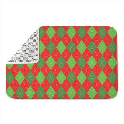 Green And Red Argyle Pattern Print Indoor Door Mat