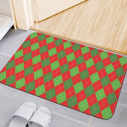 Green And Red Argyle Pattern Print Indoor Door Mat