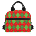 Green And Red Argyle Pattern Print Insulated Lunch Bag