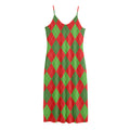Green And Red Argyle Pattern Print Jersey Midi Cami Dress