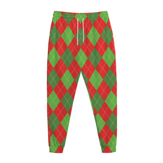 Green And Red Argyle Pattern Print Jogger Pants
