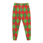 Green And Red Argyle Pattern Print Jogger Pants