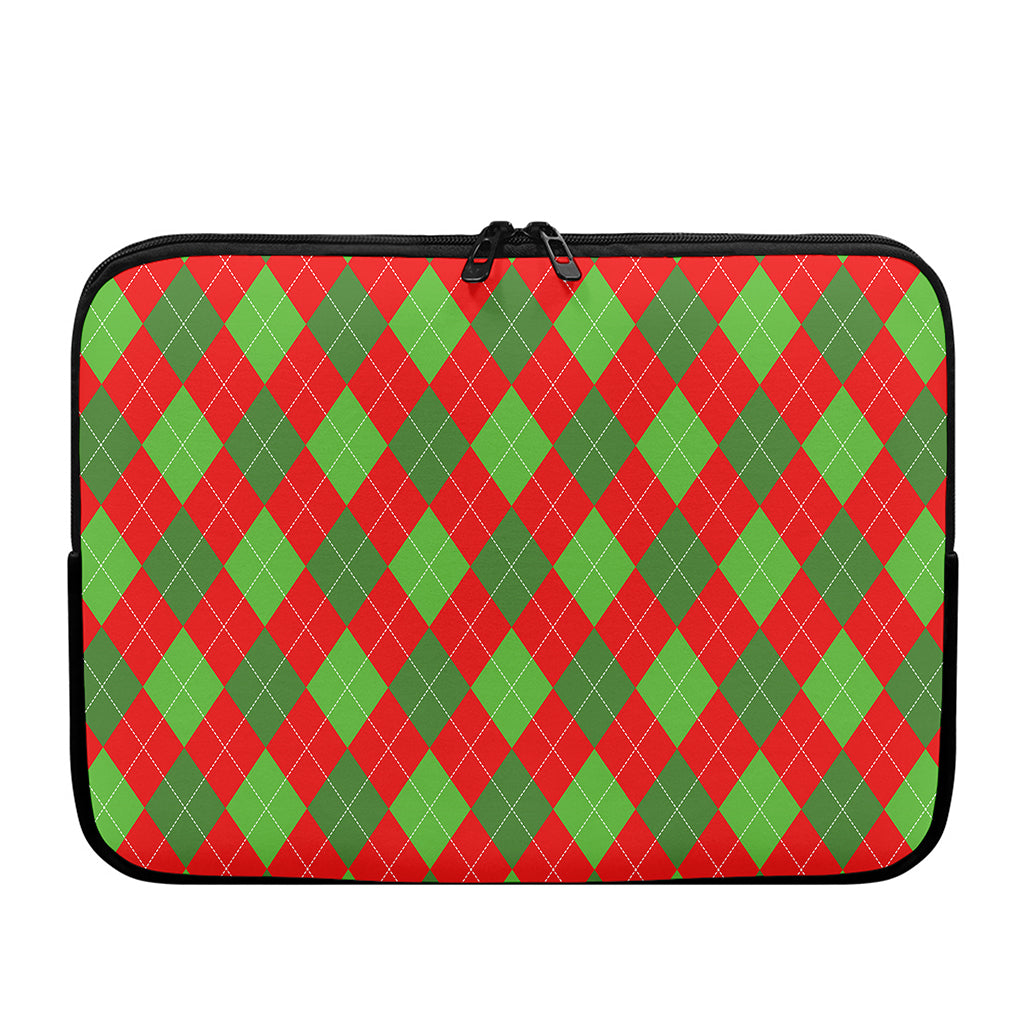 Green And Red Argyle Pattern Print Laptop Sleeve
