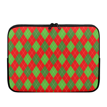 Green And Red Argyle Pattern Print Laptop Sleeve