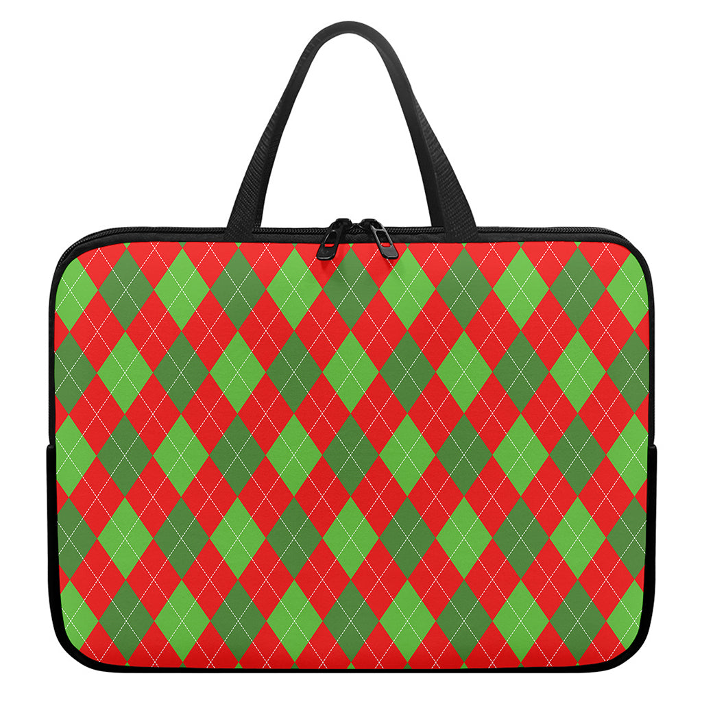 Green And Red Argyle Pattern Print Laptop Sleeve With Handle