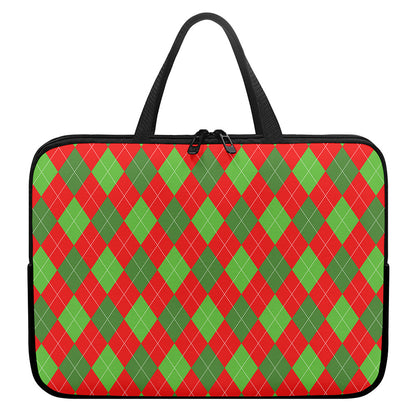 Green And Red Argyle Pattern Print Laptop Sleeve With Handle