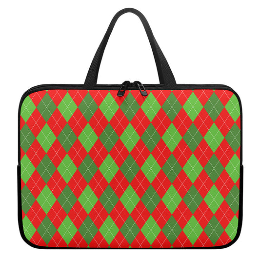 Green And Red Argyle Pattern Print Laptop Sleeve With Handle