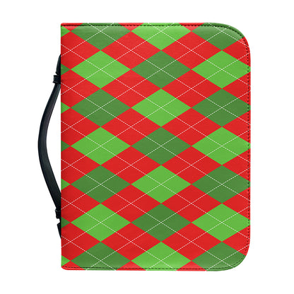Green And Red Argyle Pattern Print Leather Bible Cover