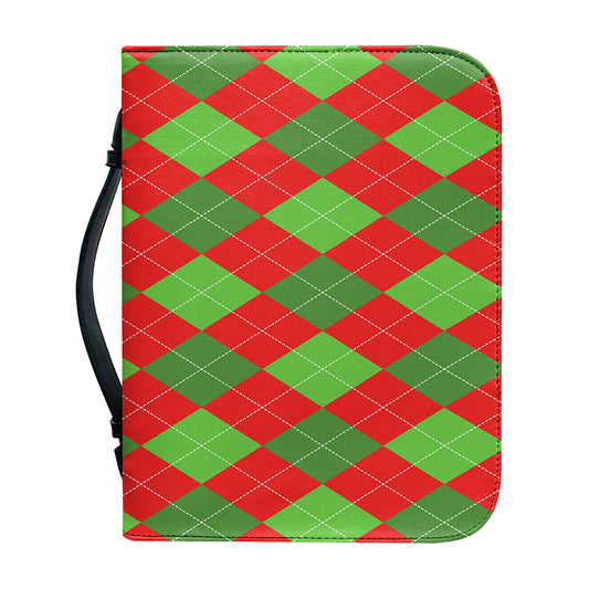 Green And Red Argyle Pattern Print Leather Bible Cover