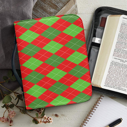 Green And Red Argyle Pattern Print Leather Bible Cover