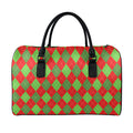 Green And Red Argyle Pattern Print Leather Duffel Bag