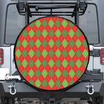 Green And Red Argyle Pattern Print Leather Spare Tire Cover