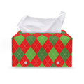 Green And Red Argyle Pattern Print Leather Tissue Box Cover