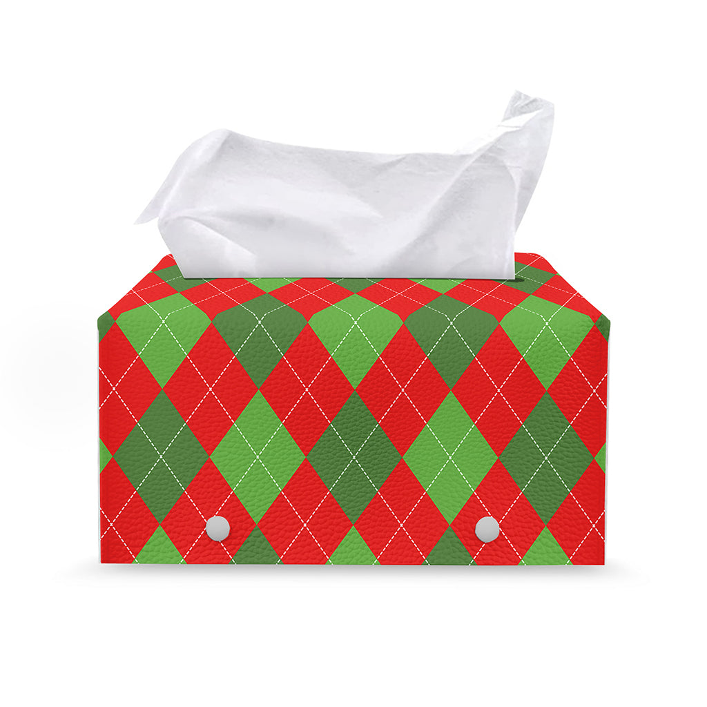 Green And Red Argyle Pattern Print Leather Tissue Box Cover