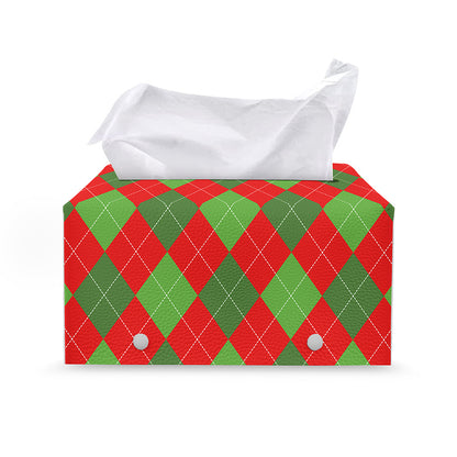 Green And Red Argyle Pattern Print Leather Tissue Box Cover