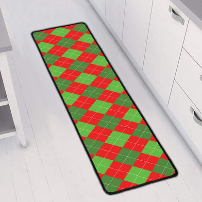 Green And Red Argyle Pattern Print Long Kitchen Mat