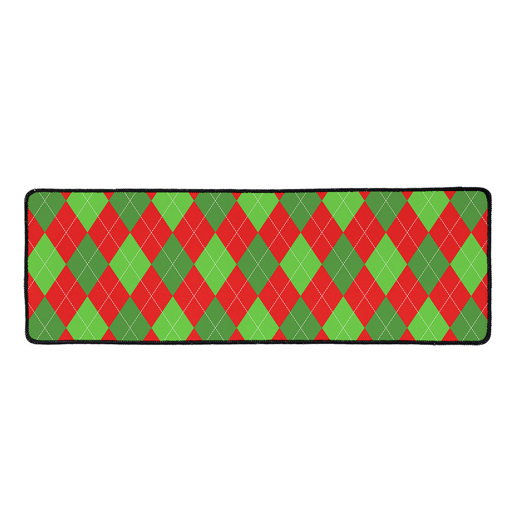 Green And Red Argyle Pattern Print Long Kitchen Mat