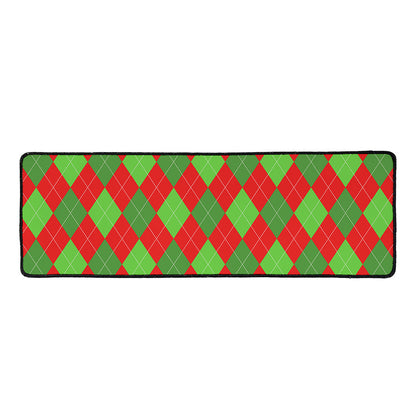 Green And Red Argyle Pattern Print Long Kitchen Mat