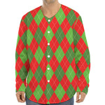 Green And Red Argyle Pattern Print Long Sleeve Baseball Jersey