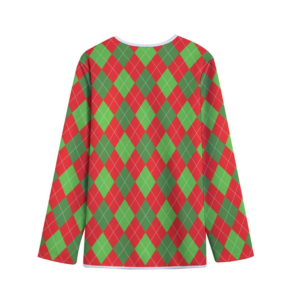 Green And Red Argyle Pattern Print Long Sleeve Short Coat