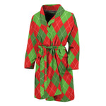 Green And Red Argyle Pattern Print Men's Bathrobe
